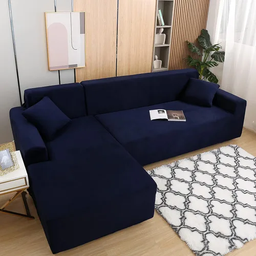 Vista 5 de Fundas de sofá modulares en forma de L, 2 fundas de terciopelo de felpa de alta elasticidad antideslizantes para sofá de 3 + 3 plazas, funda