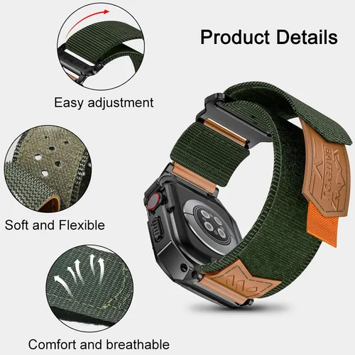 Vista 2 de BAITEYOU Correa con Funda Compatible con Apple Watch Series 6 5 4 SE 3 2 1 44mm 42mm, Correa de Nylon con Funda Resistente de Acero Inoxidable