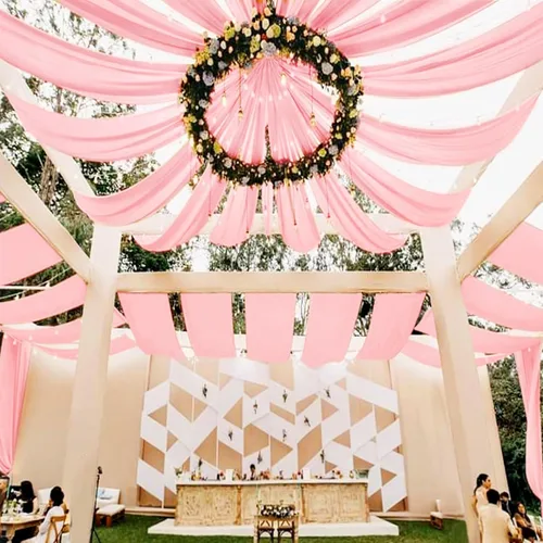Vista 50 de 6 paneles de cortinas de techo azul bebé para boda, cortinas de techo de 5 pies x 10 pies, tela de drapeado para arco de boda, cortinas