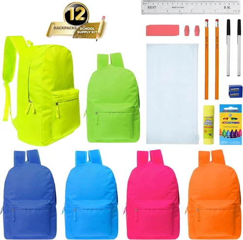 Vista 2 de Moda West Mochilas a granel de 17 pulgadas con kits de suministros escolares - bolígrafos, lápices, lápices de colores - Caja de 12 unidades al por