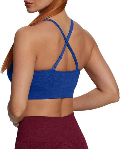 Vista 3 de Aoxjox Sujetador deportivo de entrenamiento para mujer, sin costuras, 3.0 V, con cuello en V, acolchado, para yoga, ombliguera