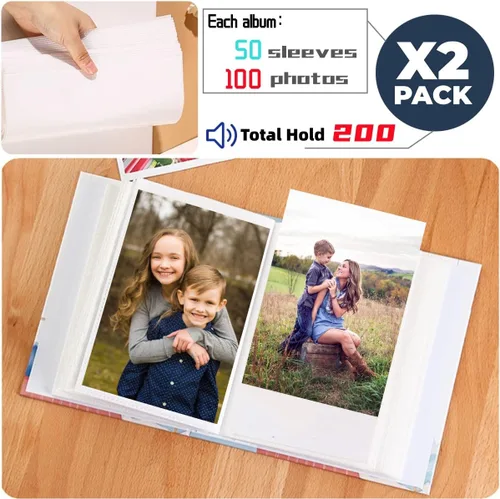 Vista 4 de Álbum de fotos de 4 x 6 pulgadas, paquete de 2 álbumes de fotos pequeños de 4 x 6 pulgadas, 100 fotos, álbumes de fotos para bebés, cargador