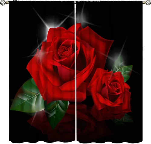 Vista 12 de Cortinas de ventana de leopardo con rosas rojas, tratamiento de ventana de vida silvestre africana para niños y niños, cortinas de ventana