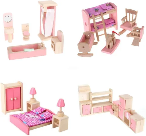 Vista 2 de Sanway 1/12 Dollhouse Miniatura exterior inward-open Puerta de madera con Steepletop, Rosado
