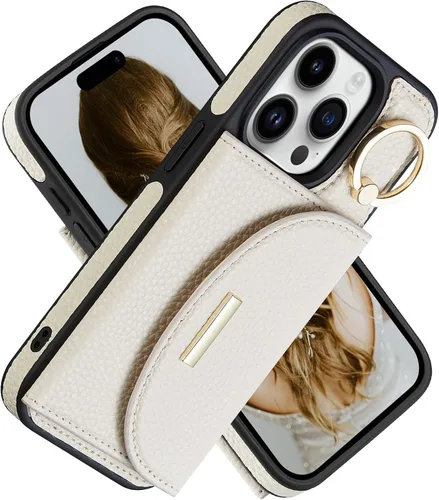 Vista 23 de Funda tipo cartera de Keallce para iPhone 14 Pro de 6.1 pulg., funda con tapa y ranuras para tarjetas, soporte con anillo, funda protectora de piel
