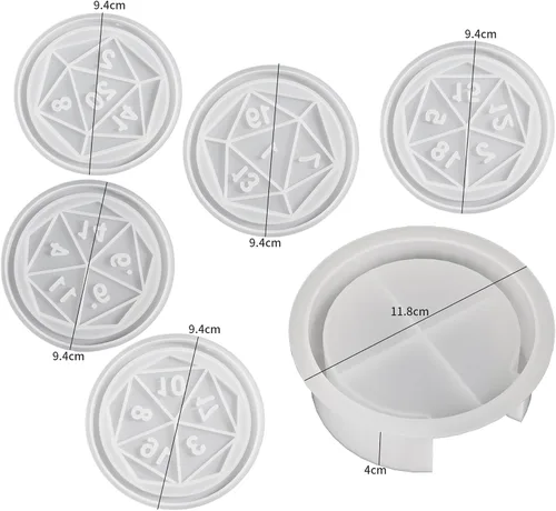 Vista 6 de Paquete de 6 moldes de bandeja de dados + molde de posavasos + molde soporte, molde de fundición de resina de arcilla para joyería, suministros