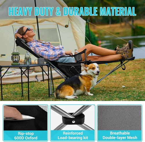 Vista 6 de Silla de Camping Reclinable 2-en-1 de #WEJOY con Reposapiés para Adultos Silla Plegable de Salón con Respaldo Ajustable Sillas de Camping Ligeras