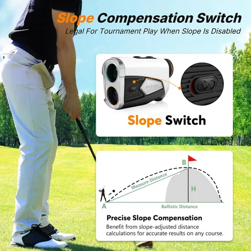 Vista 3 de WOSPORTS Golf Rangefinder with Slope, 1500-Yard Pin Lock Vibration Range Finder(Feet/Meters/Yards), 7X Magnification, Magnetic Mount, Rechargeable