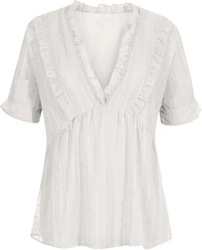 Vista 4 de Blusa de manga corta con cuello en V profundo para mujer, blusa casual de verano al aire libre, blusa de algodón y elastano