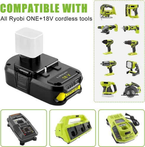 Vista 8 de Powilling Paquete de 2 baterías P102 de 3.5Ah de repuesto para batería Ryobi de 18 V y cargador P119 compatible con batería Ryobi de 18 voltios P103