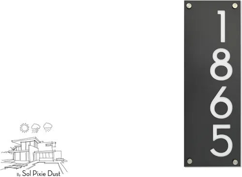 Vista 2 de Números de casa modernos, aluminio gris metálico con acrílico blanco - Vertical 2 - Dirección contemporánea - Placa de señal - Número de puerta