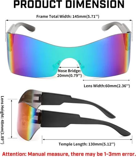 Vista 7 de FEISEDY Gafas de sol envolventes futuristas sin montura para mujeres y hombres con visera punk B2329