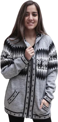 Vista 11 de Little Llamas Chaqueta Sudadera con Capucha de Lana de Alpaca Tejida Negro