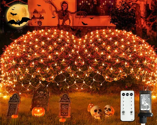 Vista 28 de JMEXSUSS - Luces de red para exteriores impermeables, de 12 x 5 pies, con enchufe y 8 modos con control remoto, 360 luces LED para decoración