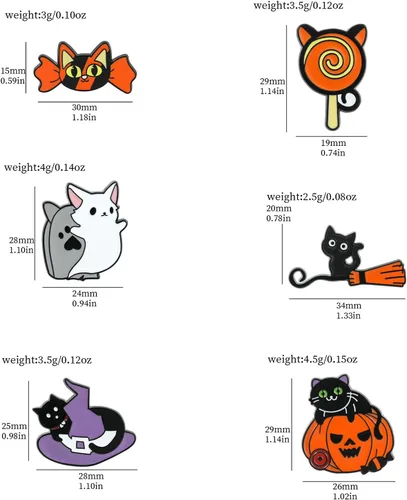 Vista 2 de Divertido juego de pines esmaltados de Halloween, juego de gato con calabaza y caramelo mágico, broche de broche lindo estético de solapa