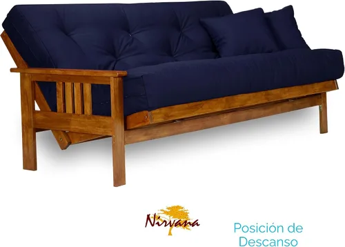 Vista 4 de Stanford juego de futón - Talla Full o Queen, colchón de 8 pulgadas, Madera Noble Cubierta de sarga azul marino