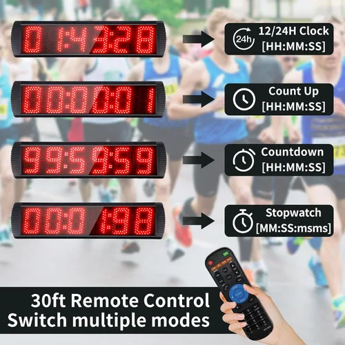 Vista 3 de Temporizador LED de carrera de 5 pulgadas y 6 dígitos, temporizador de gimnasio para eventos de carrera para cuenta regresiva/cuenta arriba, 12/24