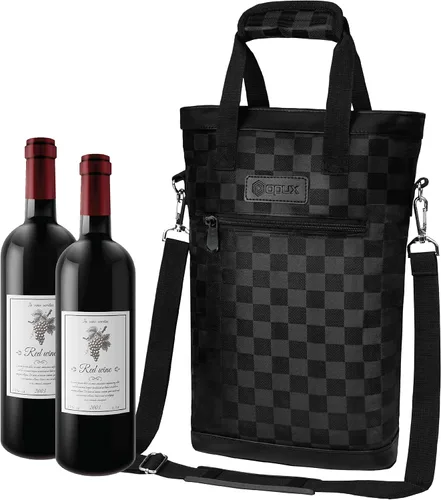 Vista 11 de opux - Portavinos para 2 botellas, bolsa aislada a prueba de fugas para vino, bolsa de enfriamiento portátil para viajes BYOB, picnic, estuche