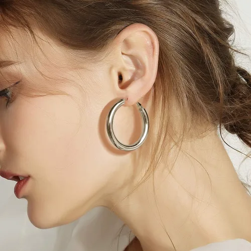 Vista 2 de Aretes de aro de oro grueso, aros ligeros de tubo de aulllow dorados gruesos para mujer, aretes grandes hipoalergénicos de 0.984in, 1.181in