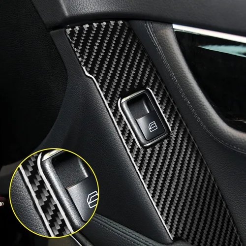 Vista 5 de Fibra de carbono, para accesorios de Mercedes Benz, calcomanía para panel de interruptor de elevador de ventana de puerta de automóvil para Mercedes