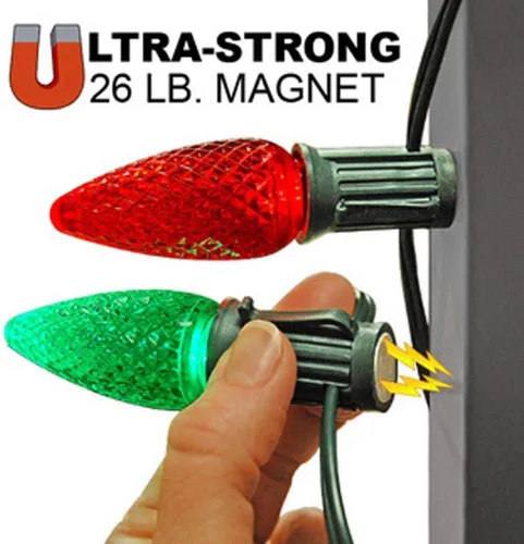 Vista 5 de Novelty Lights Carrete de luz C9, cuerda magnética de Navidad para exteriores, cable verde, espacio de 6 pulgadas, para superficies de acero