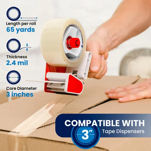 Vista 2 de Lifetime Supplies 6 Rollos 2.4 mil Transparente 65 Yardas Cada (390 Yardas Total) 2" Cinta de Embalaje Premium Cinta de Embalaje Resistente