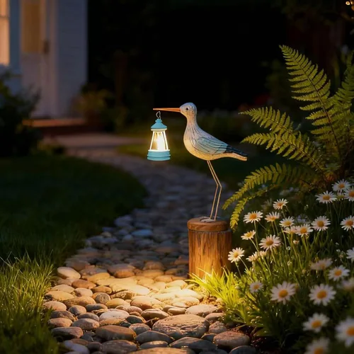 Vista 5 de Adorable luz solar de estatua de jardín de gaviota de 11 pulgadas de ancho x 3.2 pulgadas de profundidad x 13.8 pulgadas de alto, decoración