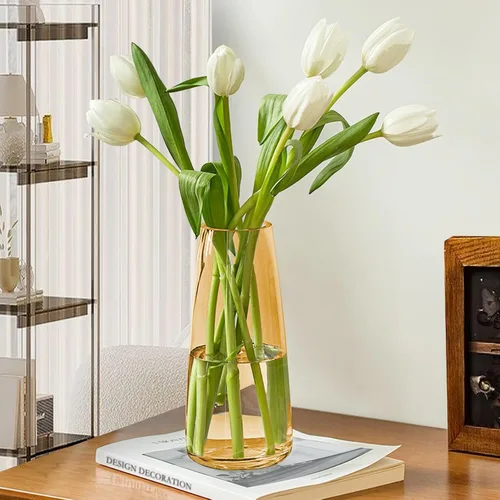 Vista 3 de Aoderun - Jarrón de vidrio para flores, jarrones modernos, decoración del hogar, jarrón único para ramos de flores de 22 cm, jarrón para centro