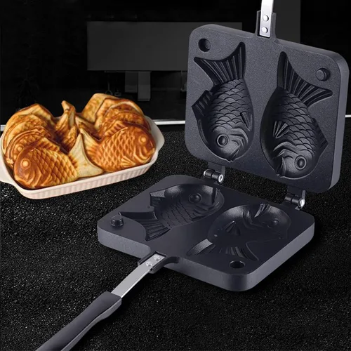 Vista 4 de Hovico Taiyaki - Molde doble para panqueques japonés en forma de pez, molde doble para hacer panqueques en forma de pez, molde doble para el hogar