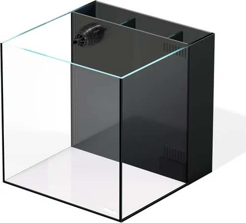 Vista 2 de LANDEN 35C Tanque de Acuario de Vidrio Ultra Transparente Sin Marco de Hierro Bajo de 7.2 Galones con Cámara de Filtración Trasera (Bomba Incluida)