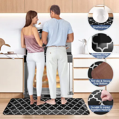 Vista 6 de Alfombras de cocina de 4/5 pulgadas de grosor, 2 tapetes de cocina, antifatiga, impermeables, resistentes de PVC, ergonómico, espuma de pie cómoda
