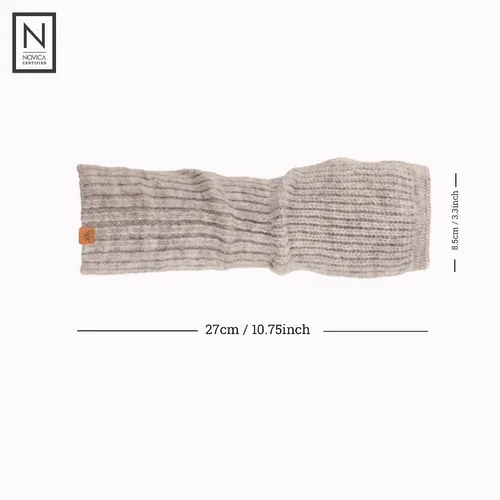 Vista 4 de NOVICA Handmade Alpaca Wool Blend Fingerless Gloves Arm Warmers for Women Gris