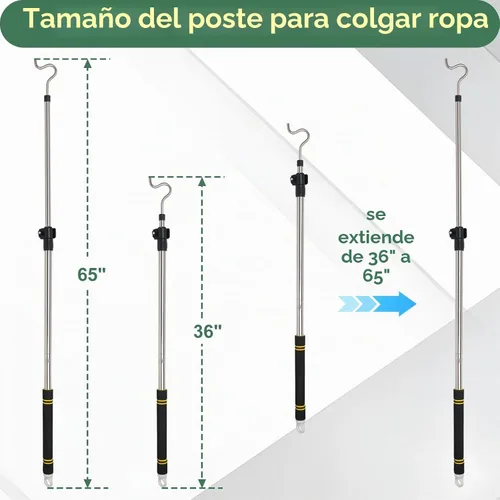 Vista 2 de Percha de armario resistente que llega al poste, poste telescópico en S de 36 a 65 pulgadas para plantas, tubo de acero inoxidable, resistente