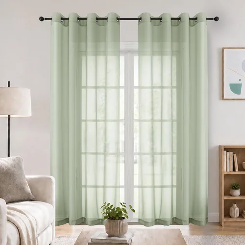 Vista 64 de OWENIE Cenefa transparente con ojales negros para ventanas, 2 paneles de 52