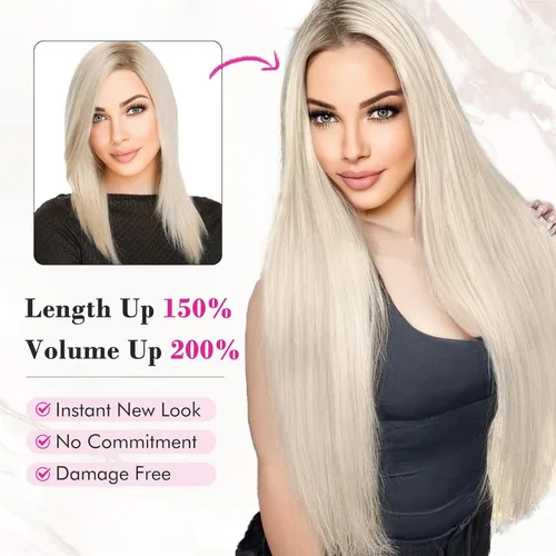 Vista 4 de REECHO Extensiones de cabello, 11 piezas de extensiones de cabello con clip de 24 pulgadas de largo, lacio, HE005, extensiones sintéticas naturales