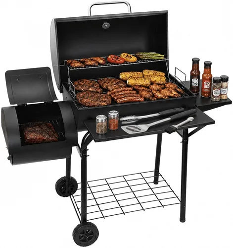 Vista 8 de Realcook Parrillas de carbón con ahumadores Offest: Parrilla de barbacoa de carbón de barril espaciosa Combo de parrilla para ahumar barbacoa