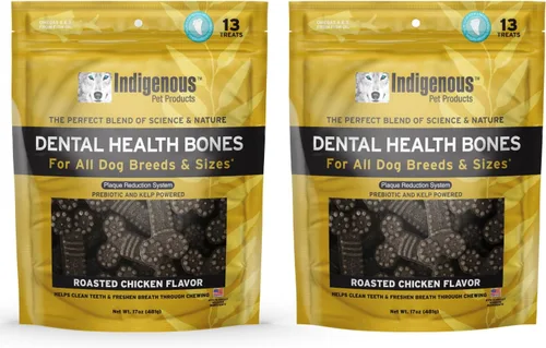 Vista 10 de Indigenous Pet Dental Health Bones Regular – Colágeno de res (17 onzas) Masticables para perros sin granos con prebióticos y omegas Refresca