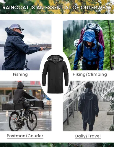 Vista 4 de COOFANDY - Impermeable largo y ligero para hombre, chaqueta con capucha para exteriores