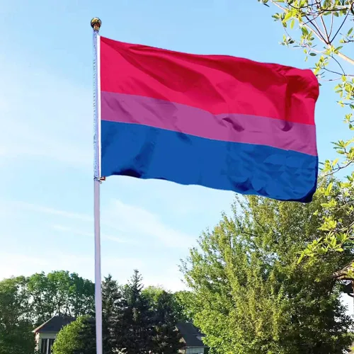 Vista 2 de EKEV Bandera de orgullo bisexual de 3 x 5 pies, banderas LGBT bi gay con ojales de latón y cabecera de lona y doble costura y colores brillantes