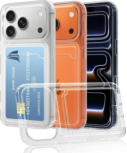 Vista 12 de Funda transparente compatible con iPhone 14 Pro con ranura para tarjetero, a prueba de golpes, funda protectora de silicona suave y delgada, funda