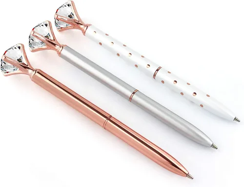Vista 2 de NNY 3 bolígrafos de metal con diamantes de cristal, bolígrafos de lujo, regalos para mujeres y niñas, Navidad, cumpleaños, escuela, oficina, incluye