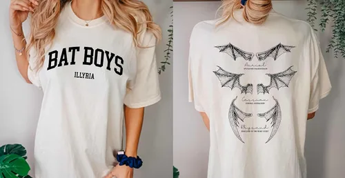 Vista 2 de Camisa de murciélago para niños, camisa Illyrians of the Night Court, Acotar A Court of Thorns and Roses 2 caras