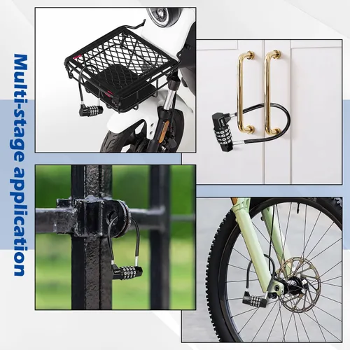 Vista 7 de Cerraduras de cable con combinación, cable de acero con cerradura de combinación de 4 dígitos con código reiniciable para bicicletas, taquillas