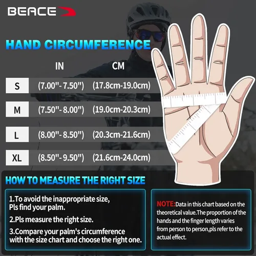 Vista 6 de BEACE Guantes de ciclismo, guantes de ciclismo para hombres y mujeres, con pantalla táctil, guantes de bicicleta de montaña con dedo completo