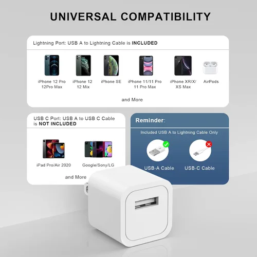 Vista 3 de [Certificado MFi de Apple] Cargador de iPhone, paquete de 2 cargadores de pared USB de carga rápida, adaptador de enchufe de viaje con USB a