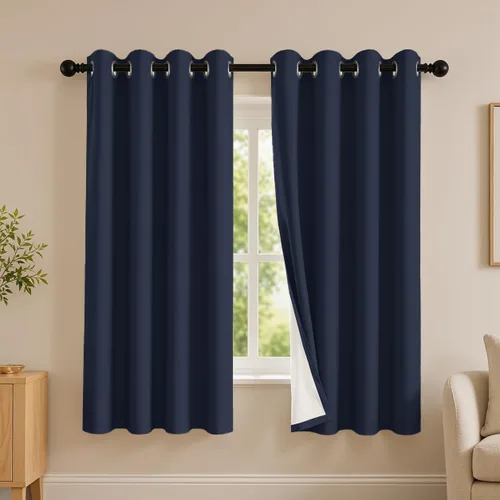 Vista 22 de 2 paneles de cortinas 100% opacas, de peso medio, con aislamiento térmico y ojales para dormitorio, sala de estar, tratamiento de ventana