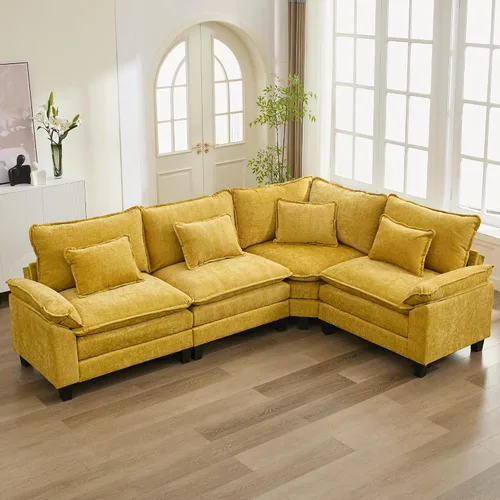 Vista 66 de URRED - Sofá seccional modular tipo nube, cómodo sofá cama de chenilla moderna con asientos profundos y otomán/almohadas para sala de estar