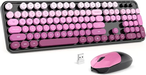 Vista 12 de MOFII Combo de teclado y mouse inalámbricos, teclado retro de máquina de escribir de 2.4 GHz, tamaño completo, lindos ratones inalámbricos, dongle