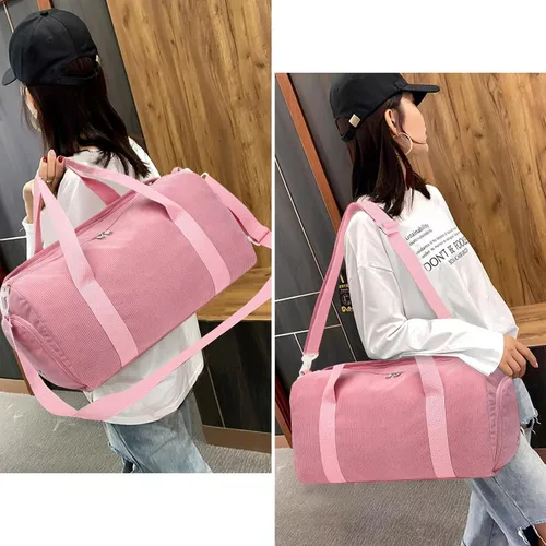 Vista 8 de Bolsa de lona para gimnasio, deportes, mujeres y niñas, bolsa de viaje de entrenamiento para fin de semana con compartimento para zapatos y bolsillo