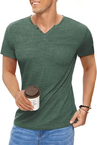 Vista 4 de NUOKESASI Camiseta básica Henley de manga larga para hombre
